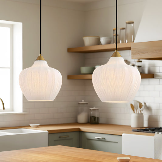 Retro Ribbed Frosted White Glass Pendant Light
