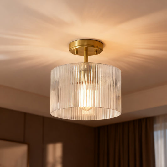 Calliope Ribbed Clear Glass Flush Ceiling Light