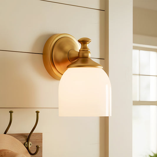 Antique Brass Milk Glass Wall Sconce