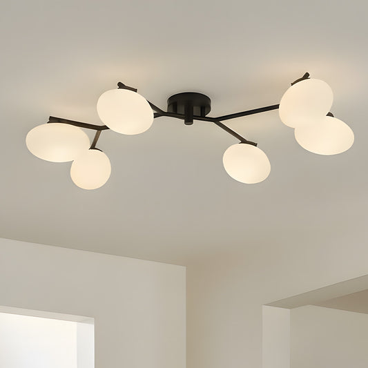 Contemporary 6 Light Branch Frosted Glass Linear Semi Flush Mount Light