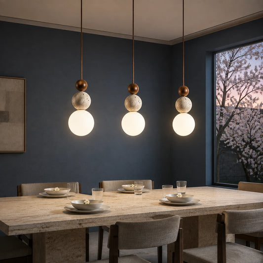 Caspin Sculptural Travertine Wood LED Pendant Light