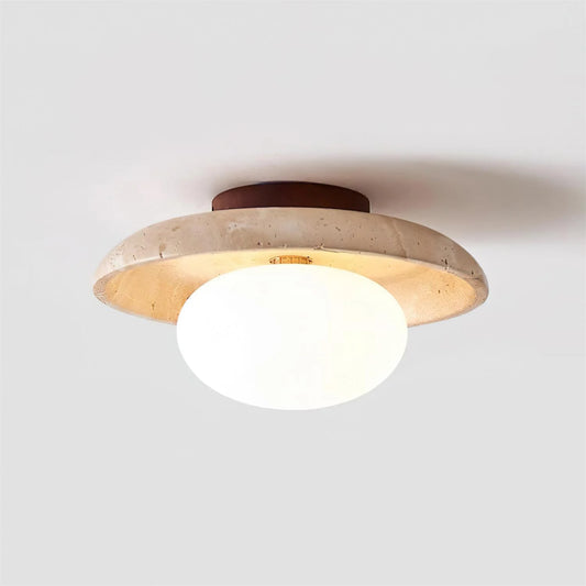 Kairi Retro Travertine Round Flush Mount Ceiling Light