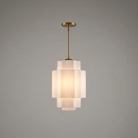 Professional product shot of the Antique Brass Tiered Opal White Glass Pendant Light.