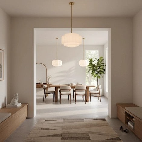 Glass pendant lighting applied in a modern home entryway.