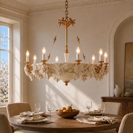 Maristella Vintage Ivory Floral Resin Petal Chandelier