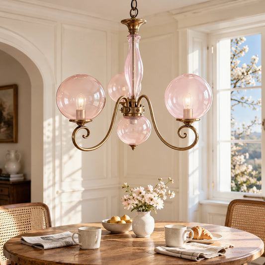 Aveline French Antique Brass Glass Globe Chandelier