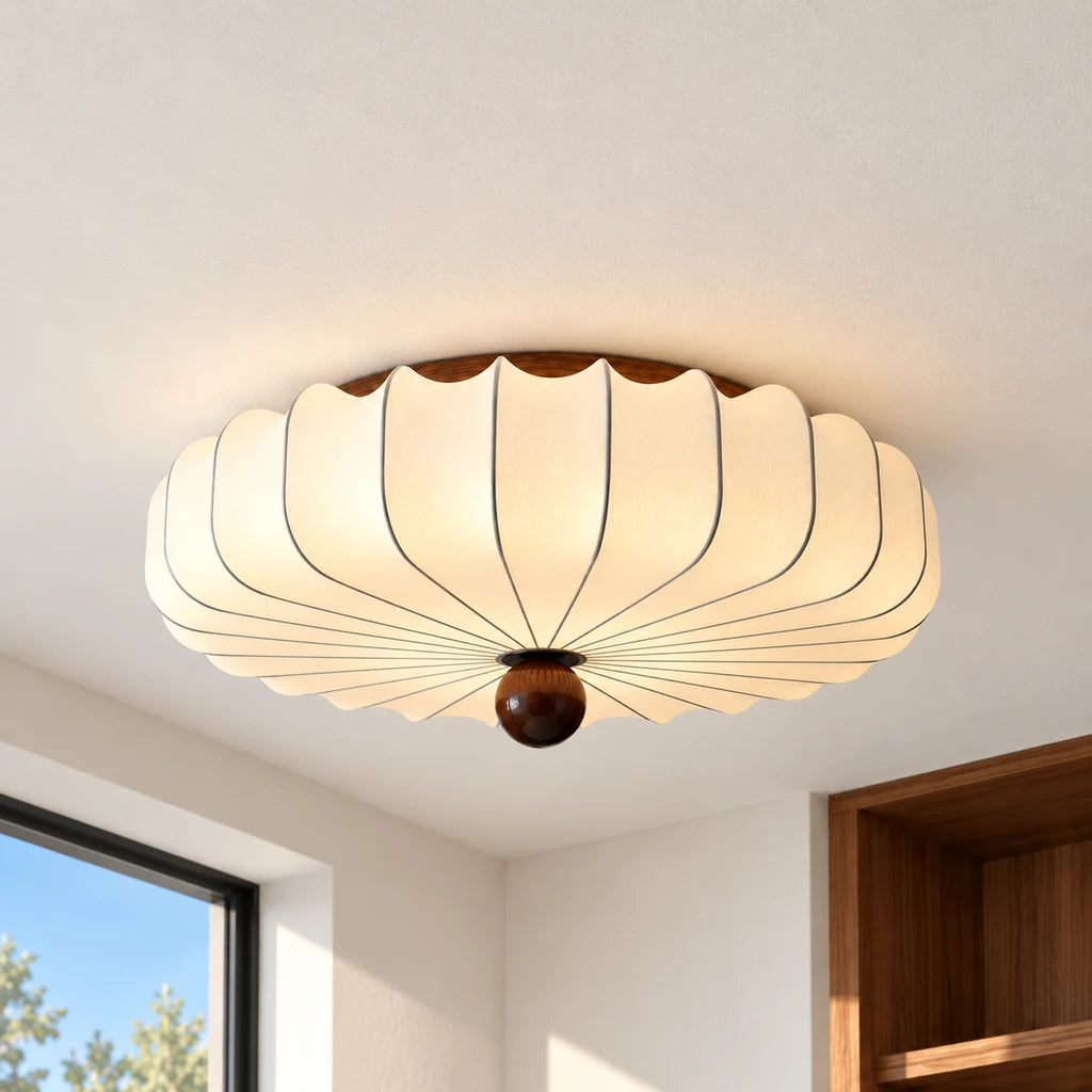 Alina 15.7 inch petal silk walnut flush mount in a sunlit dining room