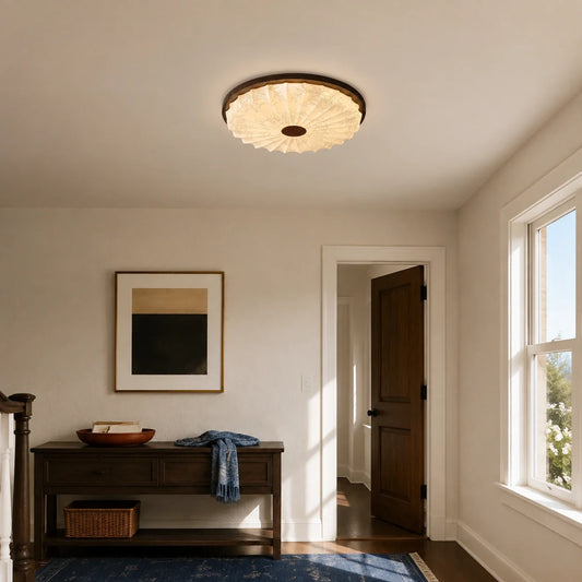 Eirwen Vintage Walnut Floral Pleated LED Ceiling Light