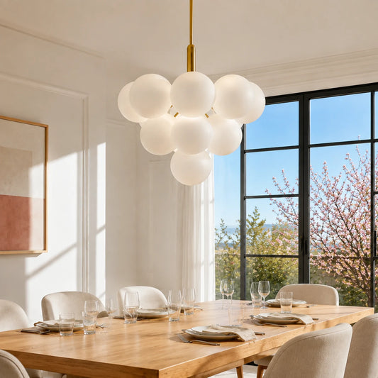 Elara Modern White Glass Globe Cluster Chandelier