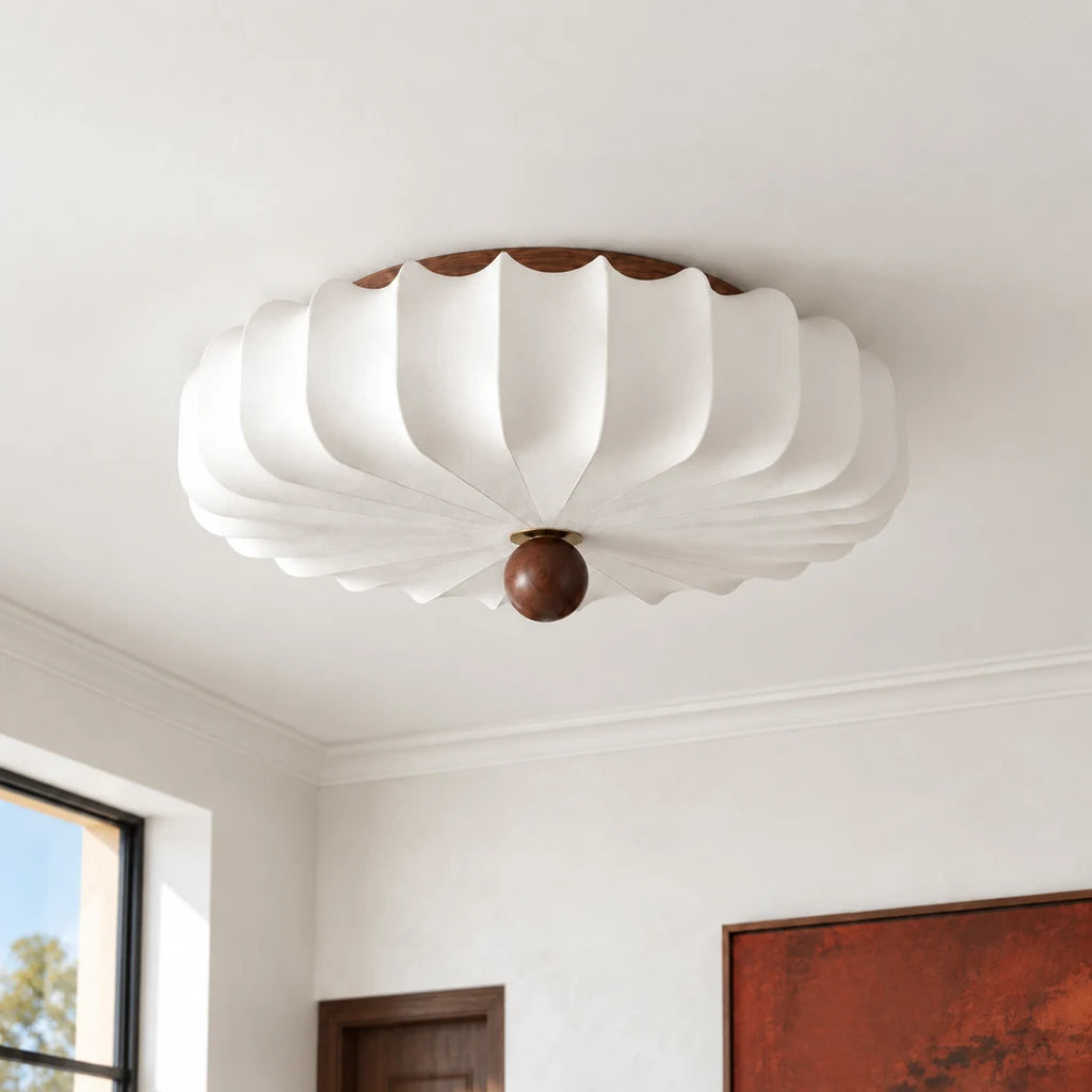 Alina 23.6 inch petal silk walnut flush mount in a sunlit living room