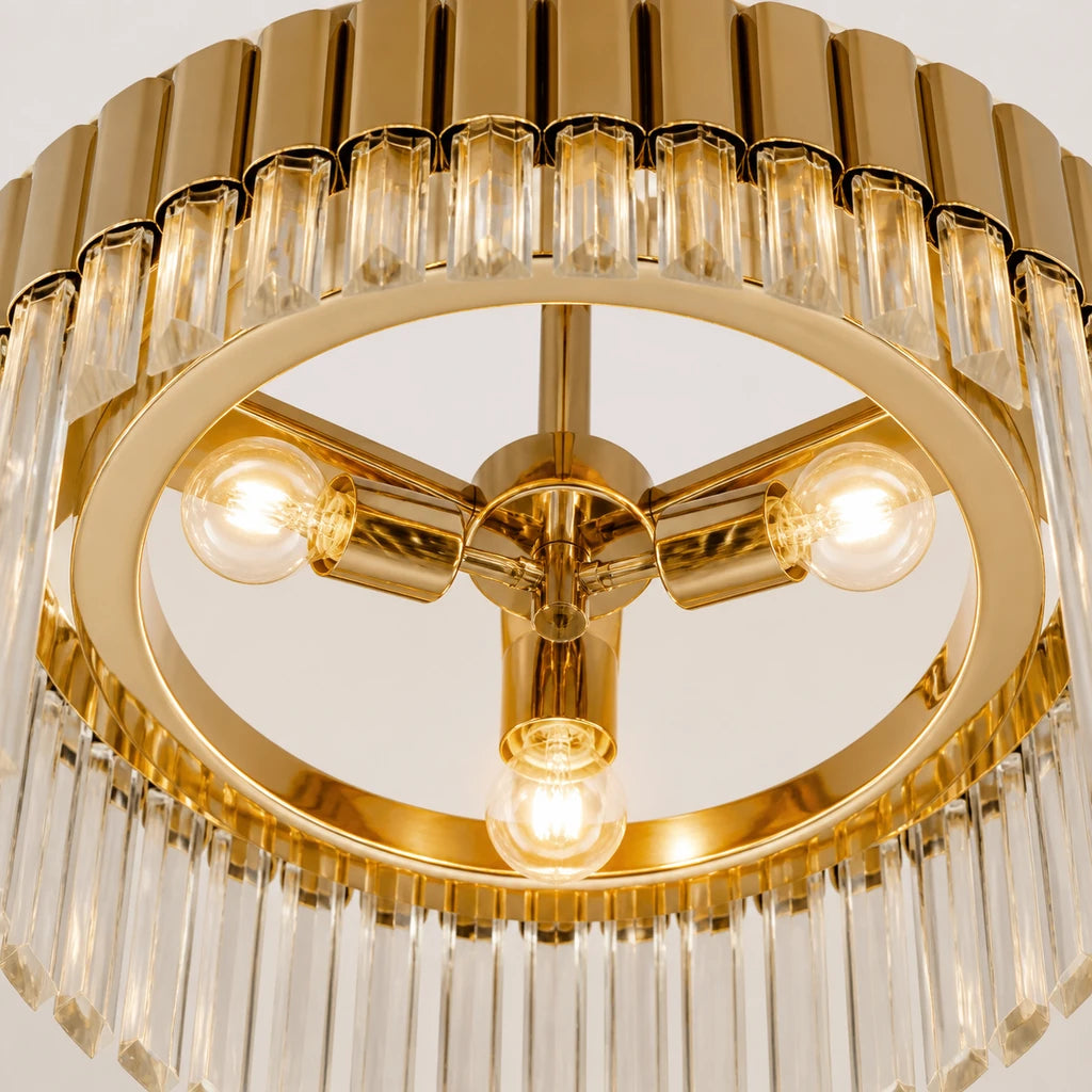 Three-bulb inner support ring with warm light inside the Soline ceiling light