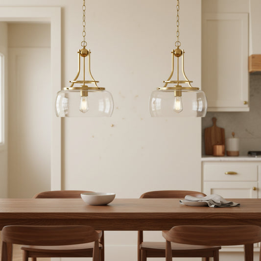 Helios Rustic Round Gold Clear Glass Pendant Light
