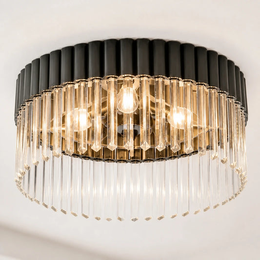 Switched-on Black Chrome ribs, crystal joints and three-light interior on the Soline ceiling light