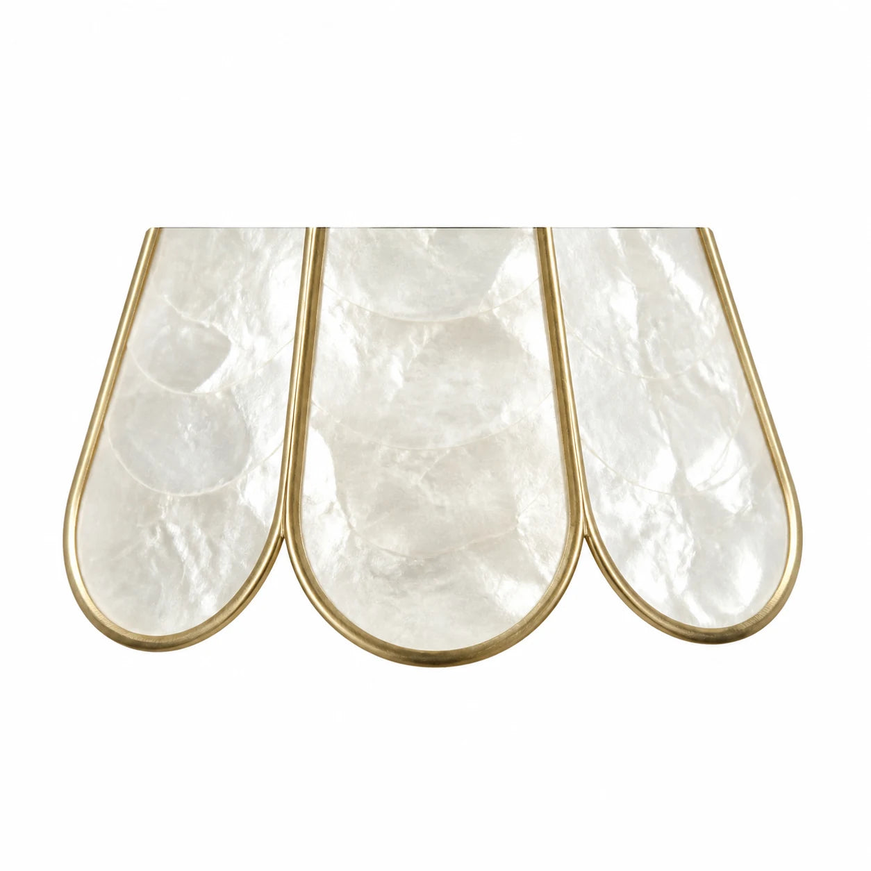 Close view of the Mira pendant scalloped Capiz shell lower edge