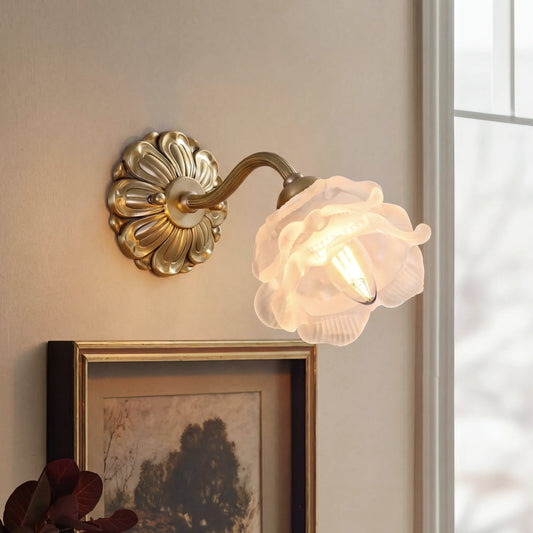 Art Nouveau Floral Frosted Glass Wall Sconce