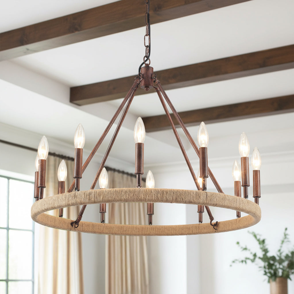 Farmhouse 12-Light Kitchen Island Wagon Wheel Chandelier