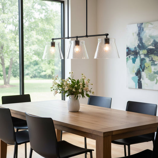 Eska Industrial 3-Light Seeded Glass Adjustable Pendant Light