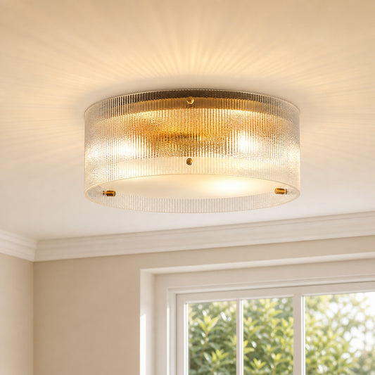 Seraphina Modern Brass Ribbed Glass Drum Ceiling Light