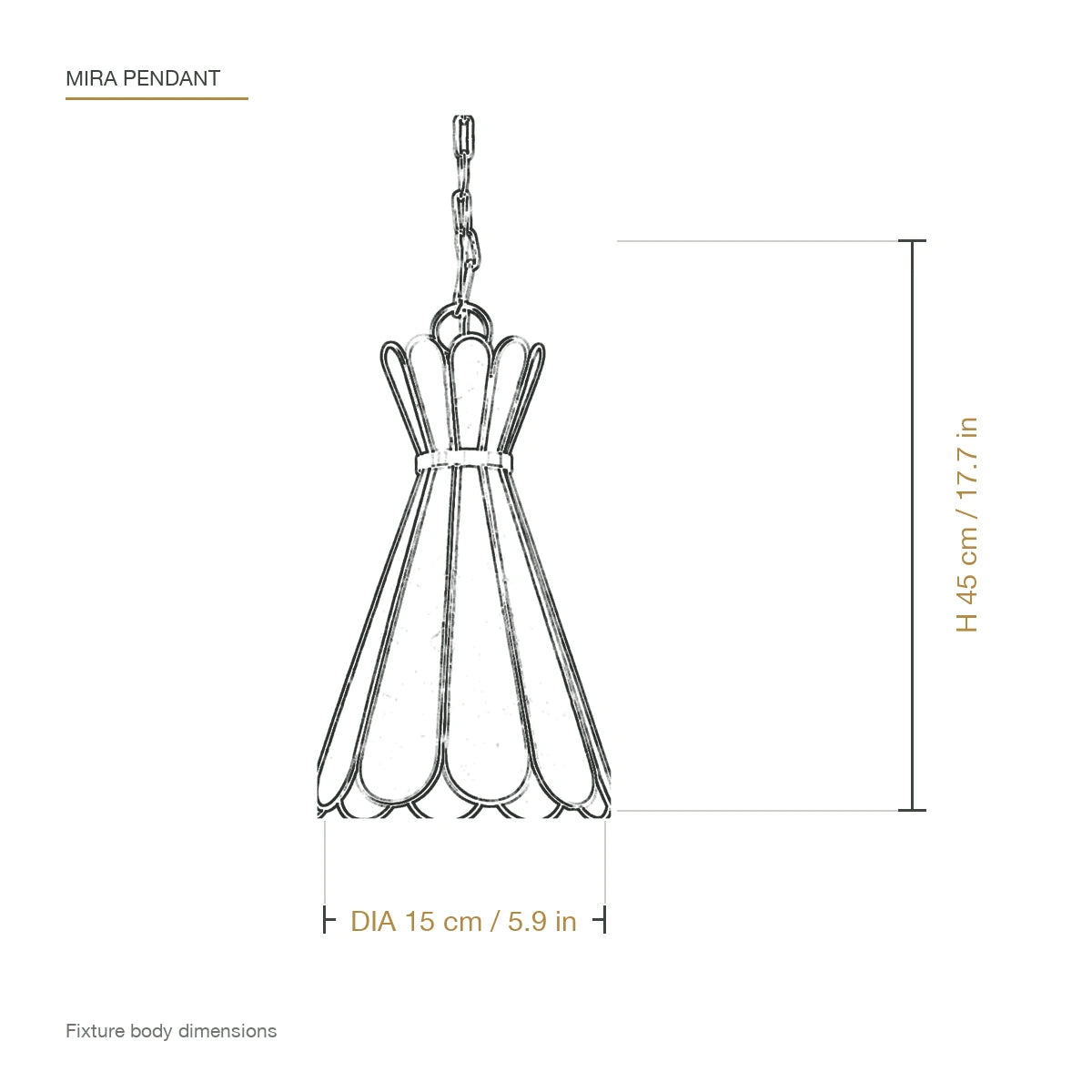 Mira Capiz shell pendant light line-art dimensions D 5.9 in x H 17.7 in