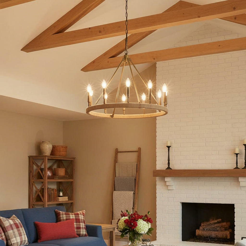 Farmhouse 12-Light Kitchen Island Wagon Wheel Chandelier