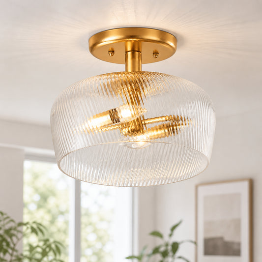Vaelor Vintage Ribbed Glass Bowl Ceiling Light