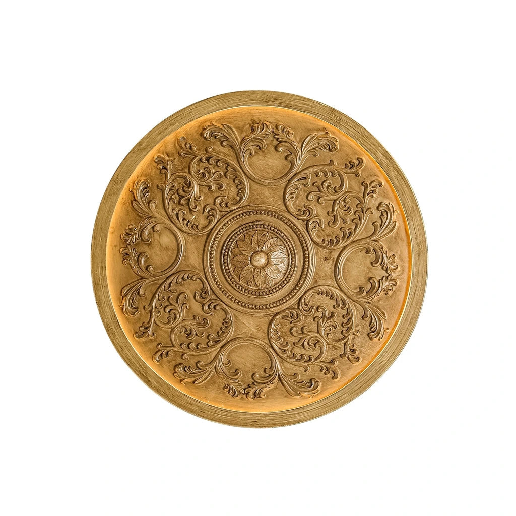 Aveline aged wood grain medallion LED ceiling light on white