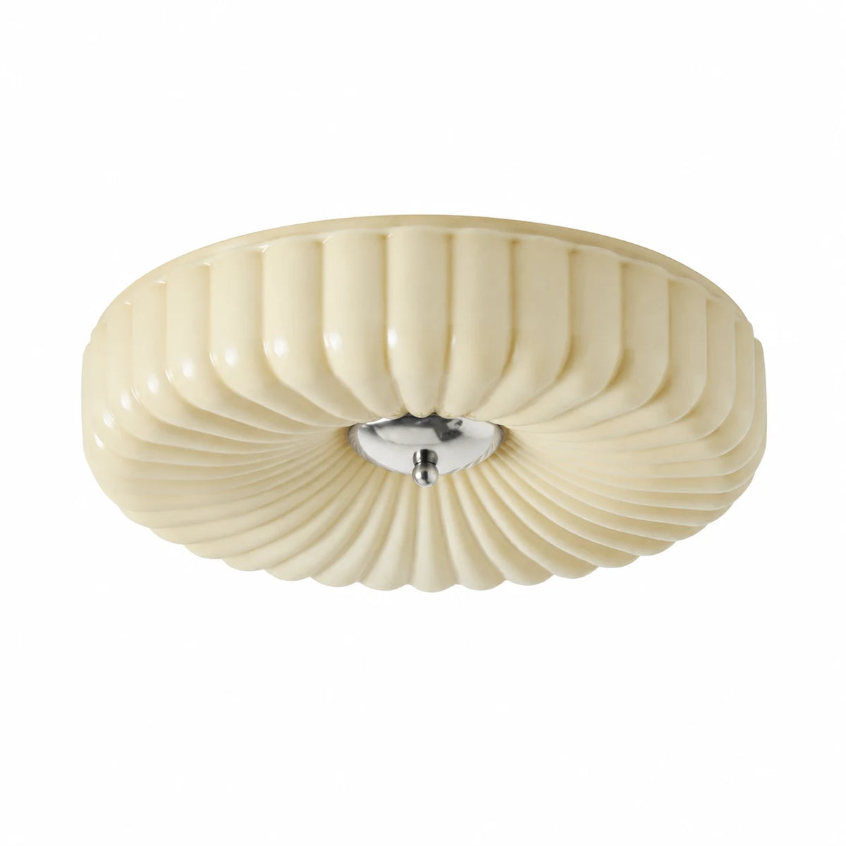 Maelis beige ribbed glass flush mount ceiling light on white