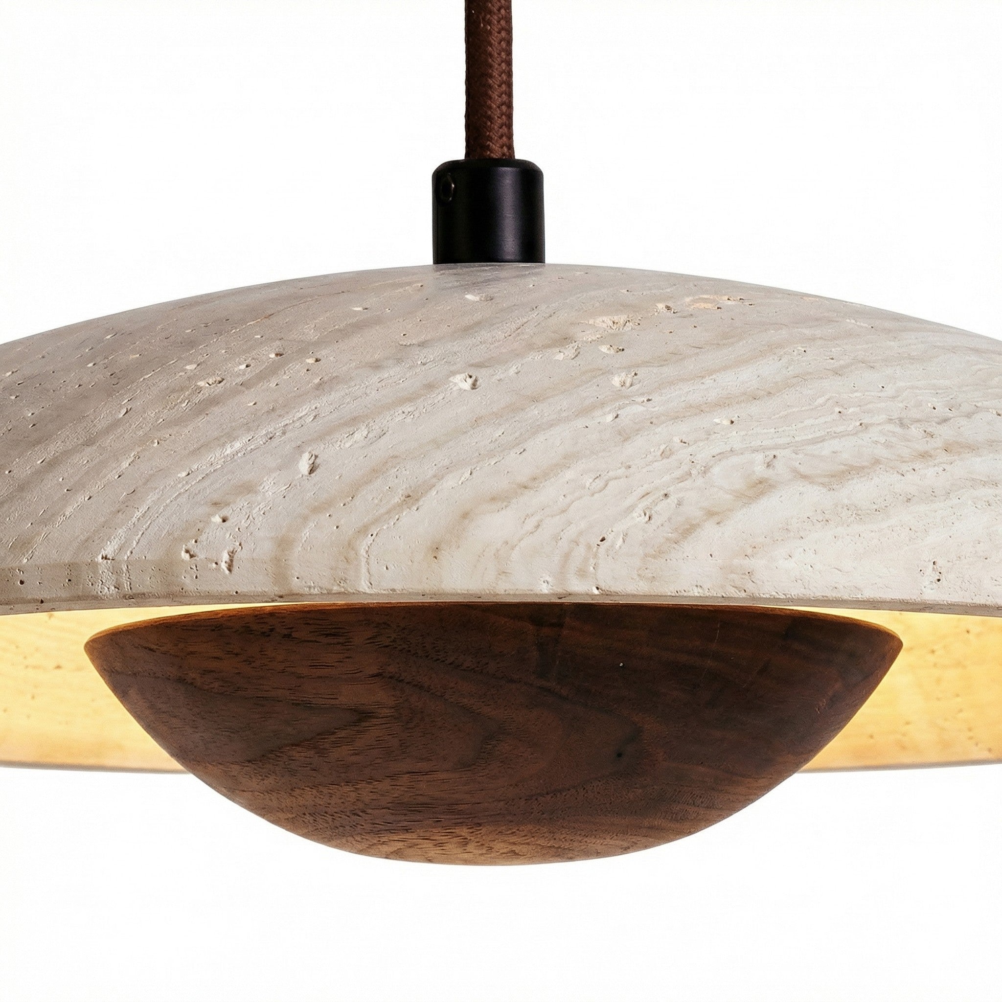Avenor Modern Natural Stone Travertine Wood Disc Pendant Light