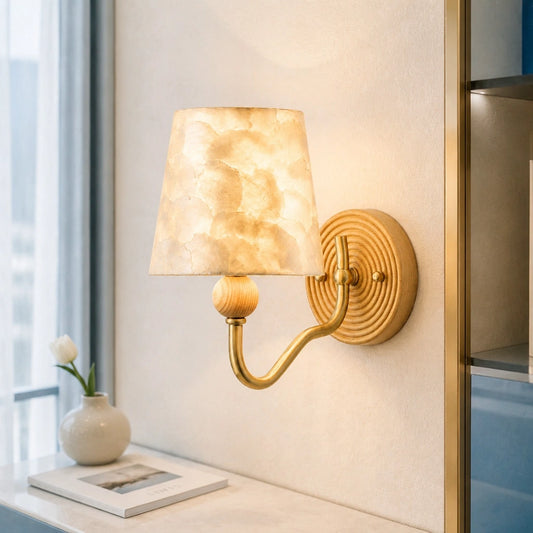 Cyvora Modern Curved Tapered Capiz Wall Light