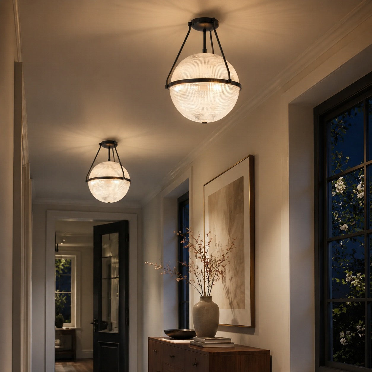 Athena Textured Globe Glass Semi Flush Mount Ceiling Light