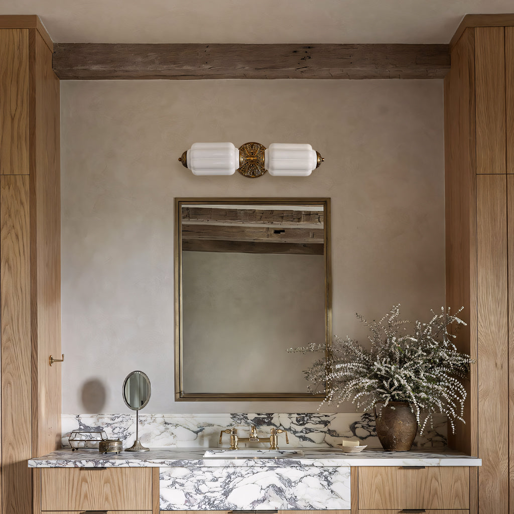 Vintage Art Deco Milk Glass Eloise Vanity Light Fixture