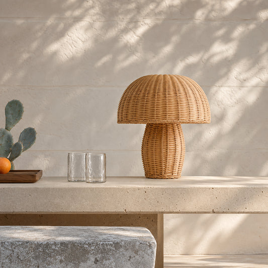 Alora Natural Rustic Rattan Dome Mushroom Table Light