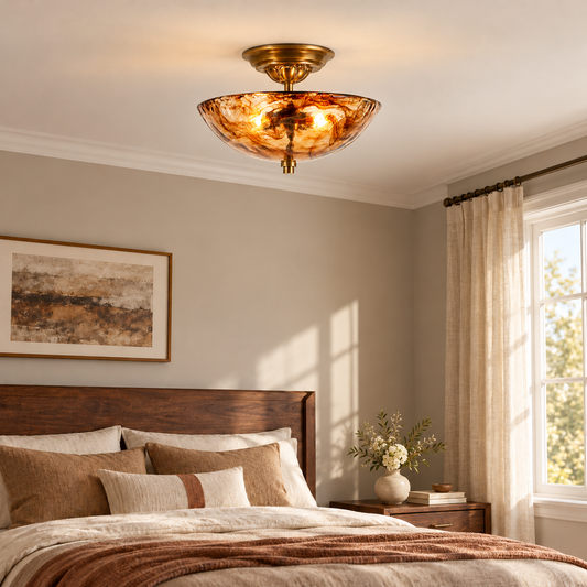 Zorv Vintage Amber Glass Semi-Flush Ceiling Light