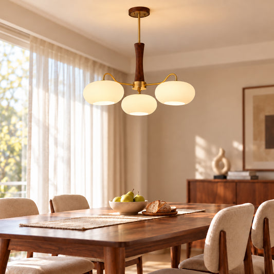 Nuvo Mid Century Modern Wood Glass Chandelier