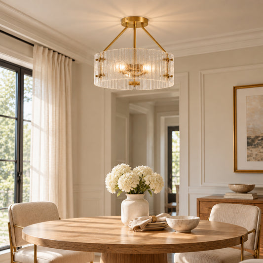 Jorath Modern Ribbed Glass Drum Ceiling Light