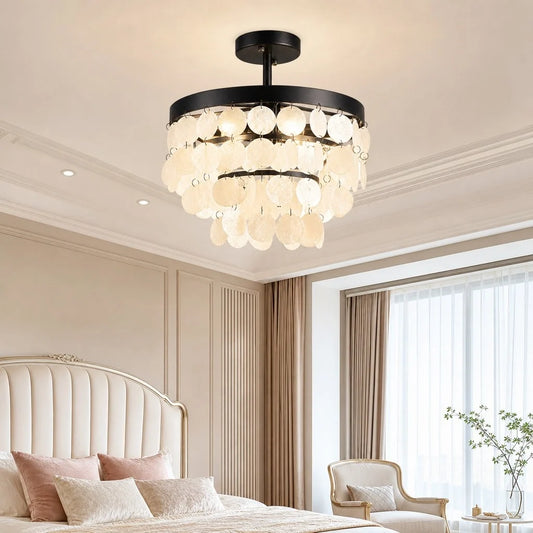 Amelie Tiered Capiz Shell Semi Flush Mount Ceiling Light