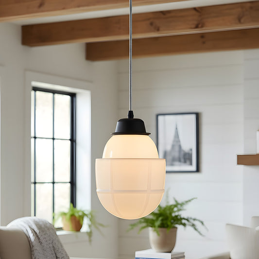 Vintage Art Deco Geometric Milk Glass Pendant Light