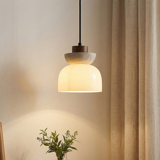 Angelia Wabi-Sabi Travertine Frosted Glass Pendant Light