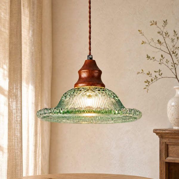 Norvello Vintage Green Fluted Glass Pendant Light