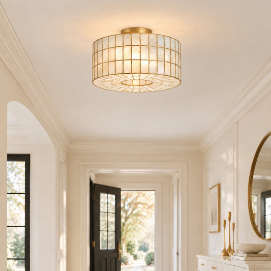 Hedd Coastal Capiz Shell Drum Ceiling Light