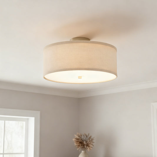 Brent Modern Linen Drum Flush Mount Ceiling Light