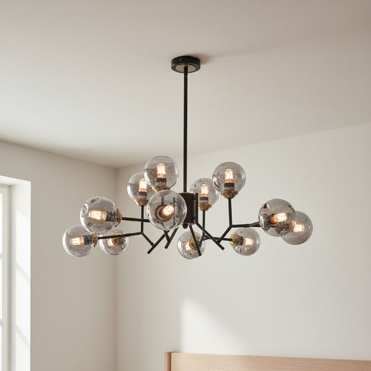 Moira Nordic Black Branching Globe Glass Shade Chandelier