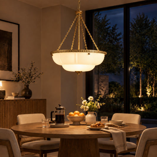 Lumi Vintage Milk Glass Scallop Eloise Pendant Light