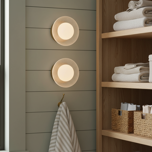 Zetes Contemporary Round Sand Blasted Glass Wall Sconce