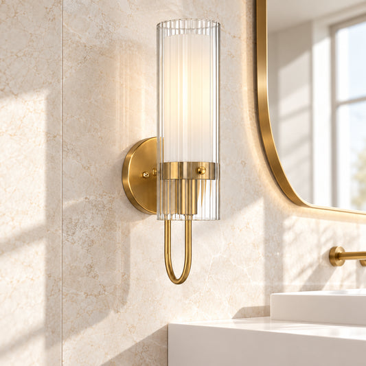 Cyndr Contemporary Ribbed Glass Tube Wall Sconce