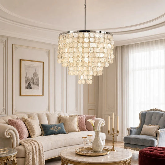 Evelyn Coastal Layered Capiz Shell Chandelier