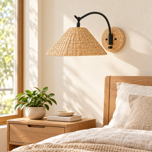 Luvv Rustic Woven Seagrass Cone Wall Sconce