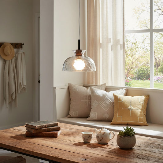 Vale Farmhouse Hammered Glass Dome Pendant Light