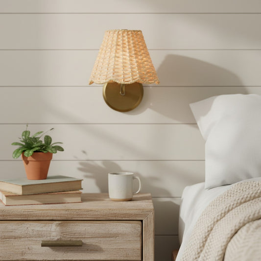 Crosby Rustic Woven Rattan Lantern Wall Sconce