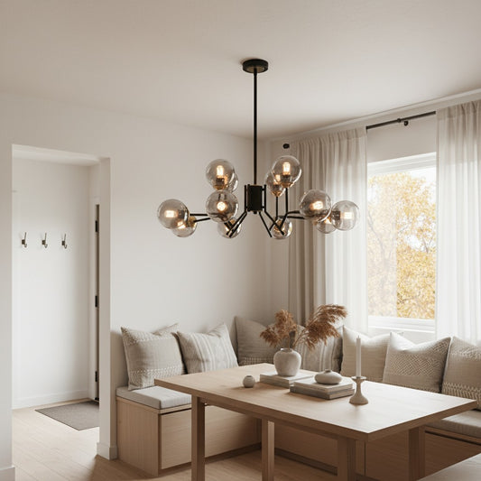 Moira Nordic Black Branching Globe Glass Shade Chandelier